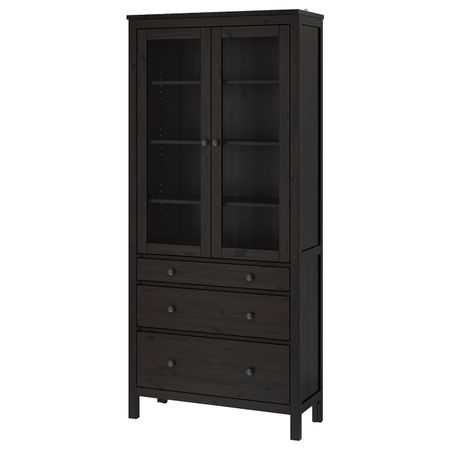 Шкаф-витрина с 3 ящиками, черно-коричневый 90x197 см IKEA HEMNES ХЕМНЭС 803.734.30