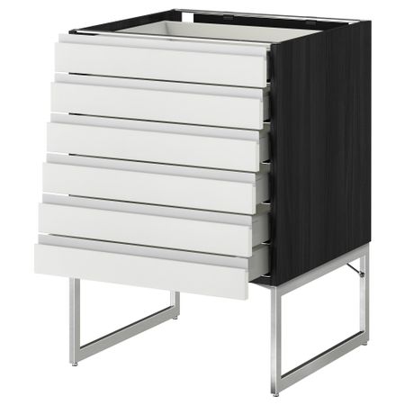 Напольный шкаф 6 фронтальных панелей, 6 нижних ящиков МЕТОД / МАКСИМЕРА, черный, Нодста белый
