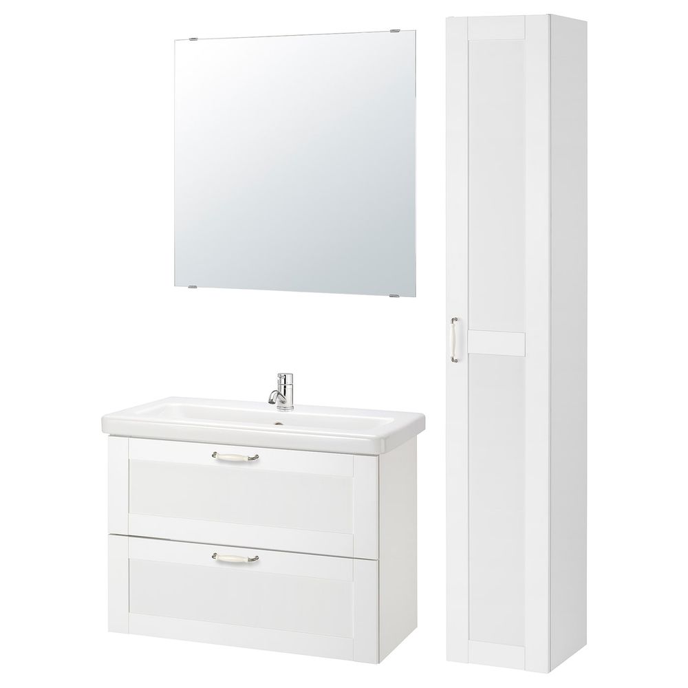 Комплект мебели для ванной,8 предм., Йельсен белый/ПИЛКОН смеситель 84x43x65 см IKEA FISKÅN ФИСКОН / TVÄLLEN ТВЭЛЛЕН 894.373.81 - фото 1