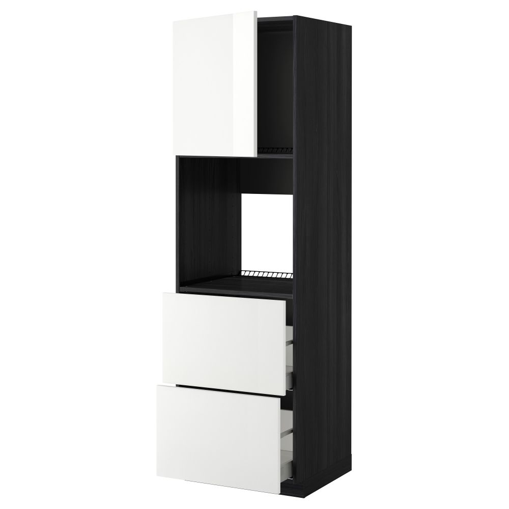 Высокий шкаф для духовки + дверца, 2 форнтальных, 2 высоких ящик МЕТОД / МАКСИМЕРА, черный, Рингульт белый - фото 1