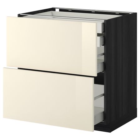 Напольный шкаф 2 фронтальные панели, 2 нижних, 1 средний, 1 высокий ящик МЕТОД / МАКСИМЕРА, черный, Рингульт кремовый