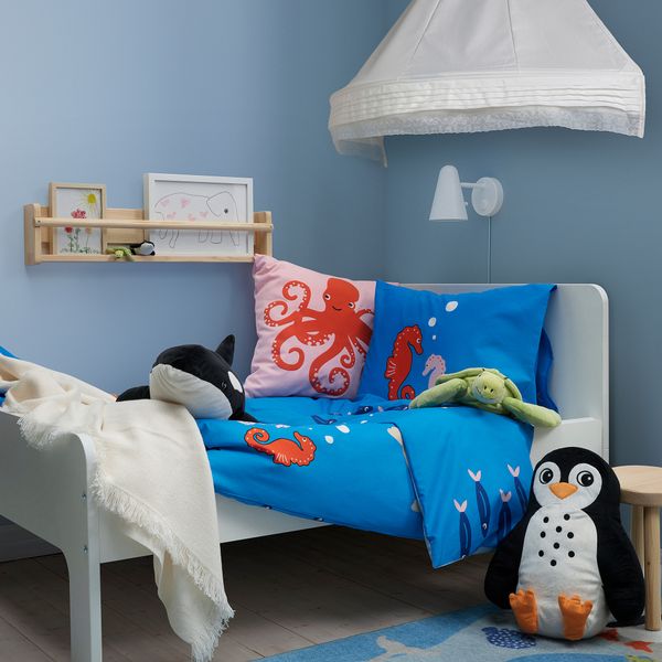 Пододеяльник и наволочка, орнамент «обитатели океана», разноцветный, 150x200, 50x60 см IKEA BLÅVINGAD 005.210.76 - фото 5