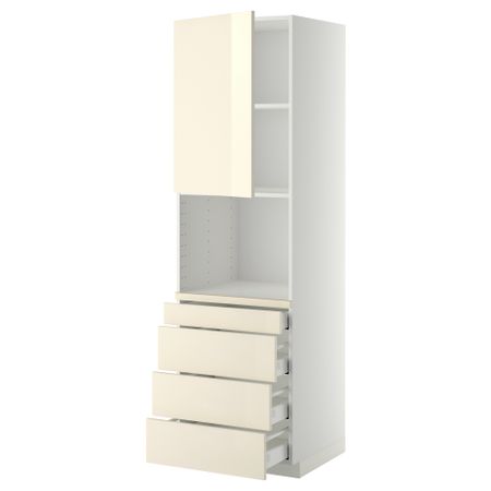 Высокий шкаф для комбинированния СВЧ, 4 ящика МЕТОД / МАКСИМЕРА, белый, Рингульт кремовый