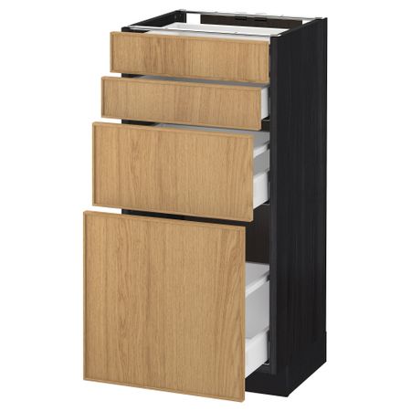 Напольный шкаф 4 фронтальных панели, 4 ящика МЕТОД / МАКСИМЕРА, черный, Экестад дуб