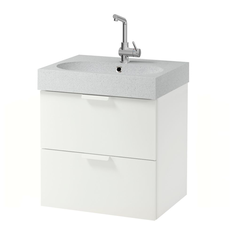 Шкаф для раковины с 2 ящиками ГОДМОРГОН / БРОВИКЕН, белый, светло-серый (60x49x68 см) - фото 1