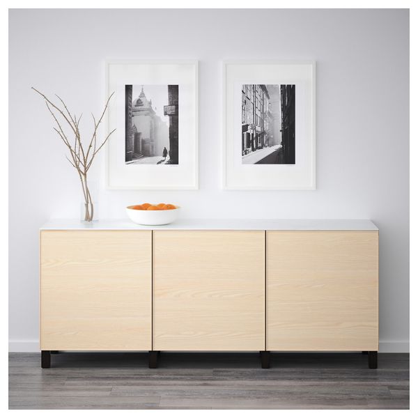 Комбинация для хранения с дверцами БЕСТО, черно-коричневый, Инвикен ясеневый шпон (180x42x74 см) - схема-чертеж с размерами