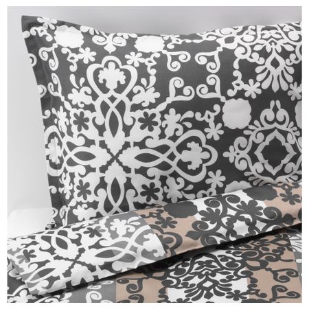 Пододеяльник и 2 наволочки ПРАКТТРЮ, серый/белый медальон, бежевый