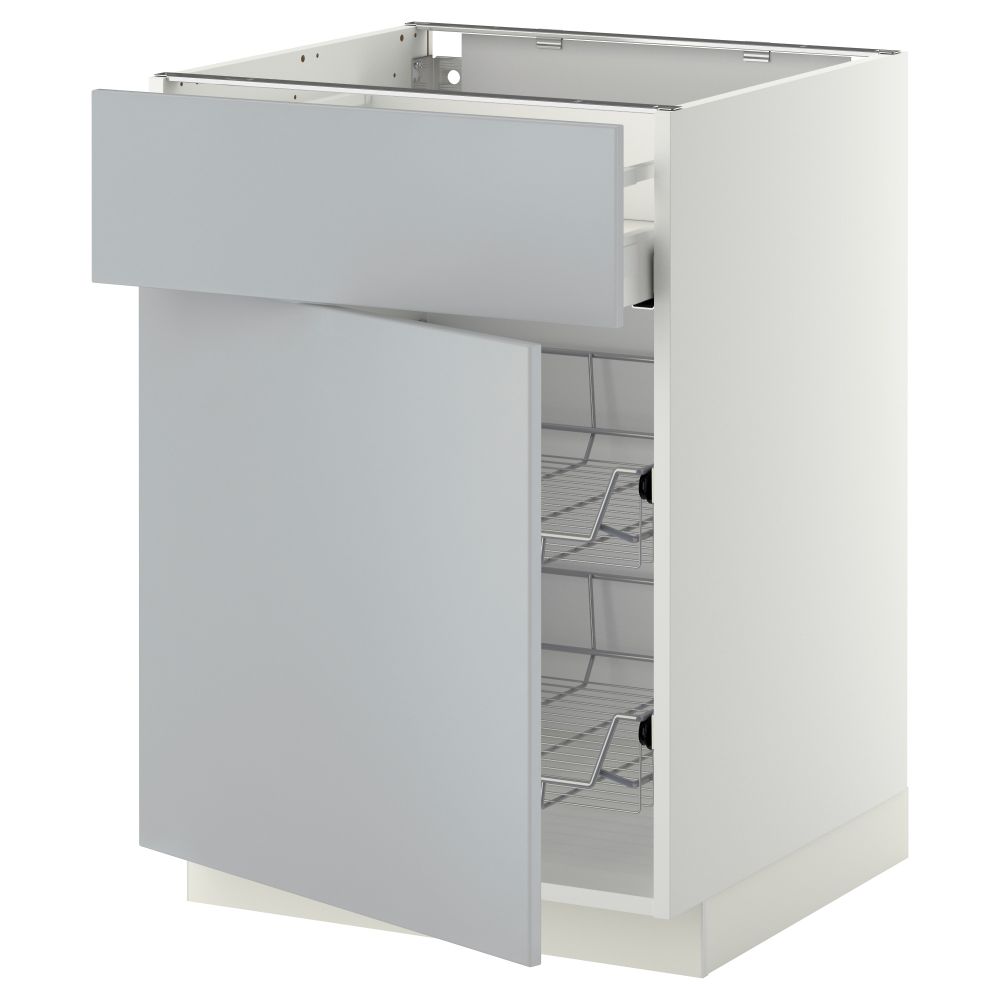 Напольный шкаф с проволочной корзиной, ящиком, дверью МЕТОД / МАКСИМЕРА, белый, Веддинге серый - схема-чертеж с размерами