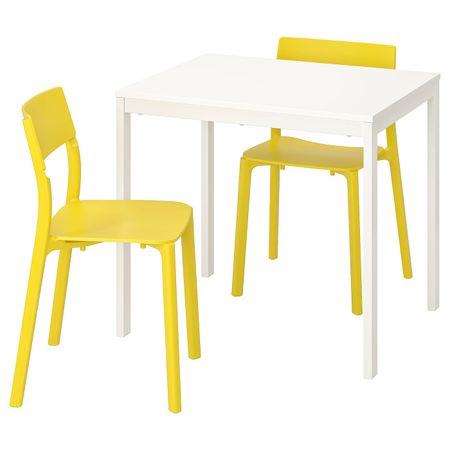 Стол и 2 стула, белый, желтый 80/120 см IKEA VANGSTA ВАНГСТА / JANINGE ЯН-ИНГЕ 492.291.76
