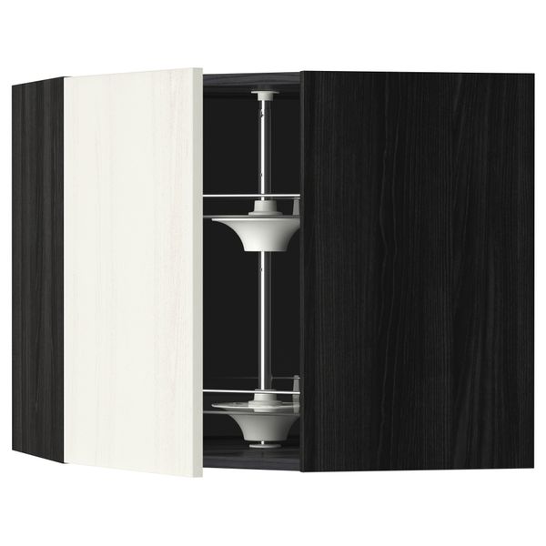 Угловой навесной шкаф с вращающейся секцией МЕТОД, черный, Росдаль белый - схема-чертеж с размерами