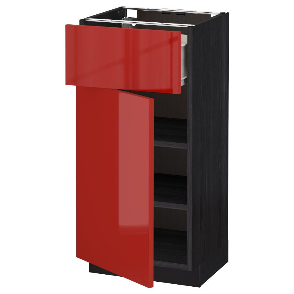 Напольный шкаф с ящиком, дверью МЕТОД / ФОРВАРА, черный, Рингульт красный - схема-чертеж с размерами