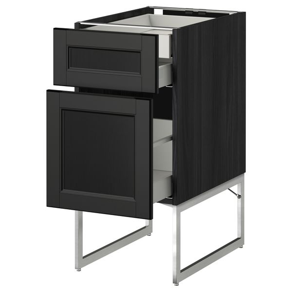 Напольный шкаф 2 фронтальных панели, 2 нижних,1 встроенный ящик МЕТОД / МАКСИМЕРА, черный, Лаксарби черно-коричневый - схема-чертеж с размерами