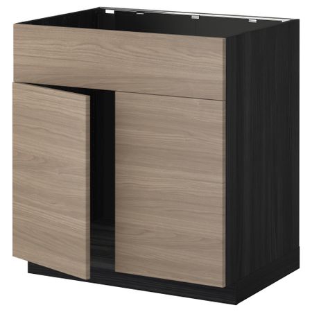 Напольный шкаф под мойку 2 дверцы/фронтальных панели МЕТОД, черный, Брокхульт светло-серый (80x60 см)