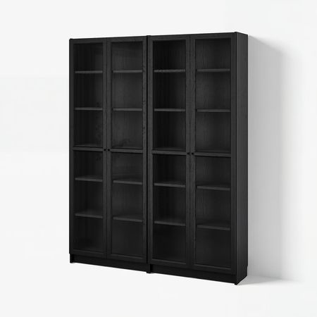 BILLY / OXBERG Стеллаж комбинация/стекл дверцы - чёрный под дуб 160x202 см