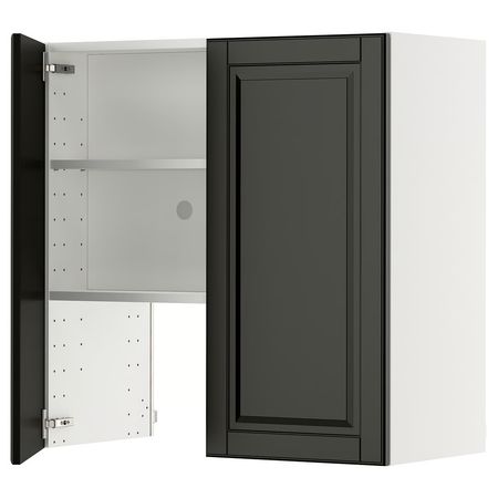 METOD Навесной шкаф д/вытяжки/полка/дверь - белый/Bodbyn чёрный 80x80 см