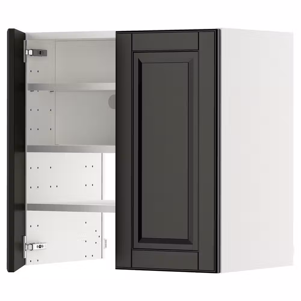 METOD Навесной шкаф д/вытяжки/полка/дверь - белый/Bodbyn чёрный 60x60 см - фото 1