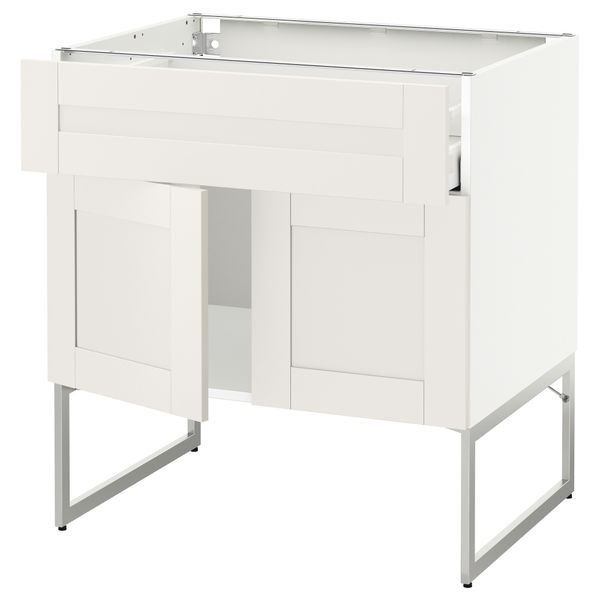 Напольный шкаф, полки, ящик, 2 двери МЕТОД / МАКСИМЕРА, белый, Сэведаль белый - схема-чертеж с размерами