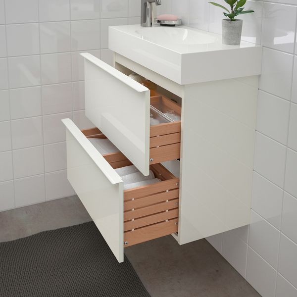 Шкаф для раковины с 2 ящ, глянцевый белый, БРОГРУНД смеситель, 62x33x68 см IKEA ГОДМОРГОН / БРОВИКЕН 892.923.16 - схема-чертеж с размерами