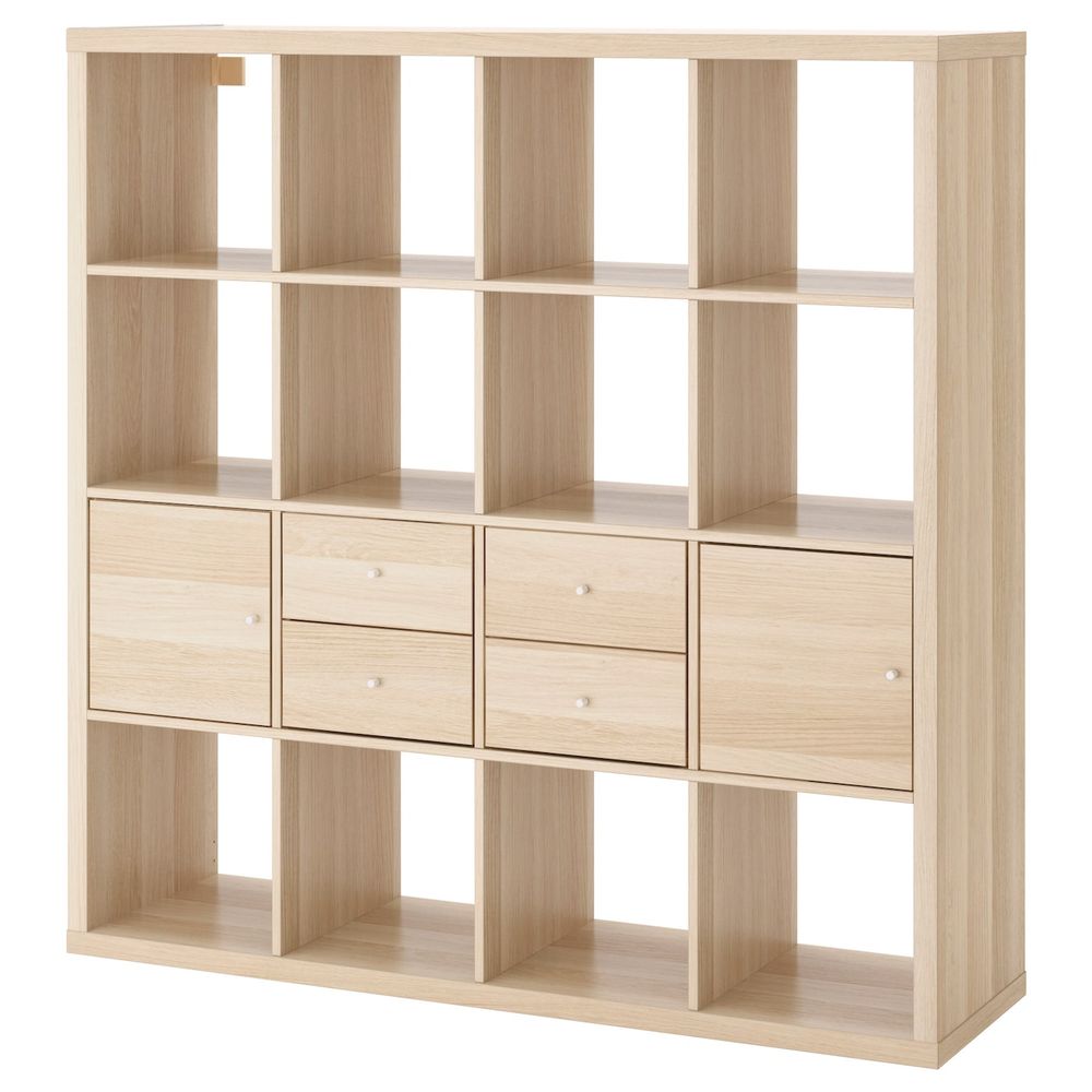 Стеллаж с 4 вставками, под беленый дуб 147x147 см IKEA KALLAX КАЛЛАКС 093.880.54 - фото 1
