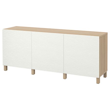 Комбинация для хранения с дверцами БЕСТО, под беленый дуб, Лаксвикен белый (180x40x74 см)