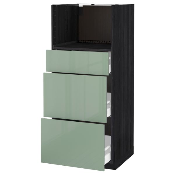 Высокий шкаф для СВЧ с 3 ящиками МЕТОД / МАКСИМЕРА, черный, Калларп светло-зеленый (60x60x140 см) - фото 1