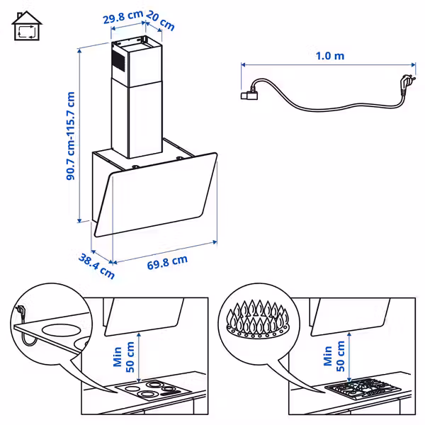 FINSMAKARE Вытяжка кухонная стен креп (колпак) - чёрный 70 см - фото 8