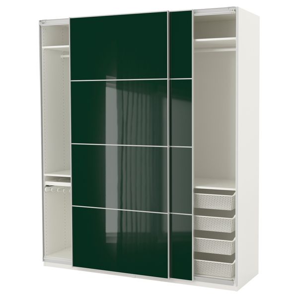Гардероб ПАКС, белый Хокксунд, глянцевый Хокксунд темно-зеленый - фото 1