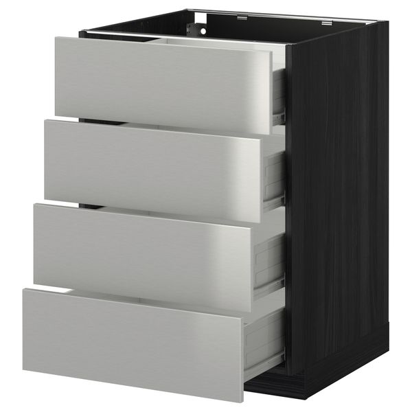 Напольный шкаф 4 фронтальных панели, 4 ящика МЕТОД / ФОРВАРА, черный, Гревста нержавеющ сталь - схема-чертеж с размерами