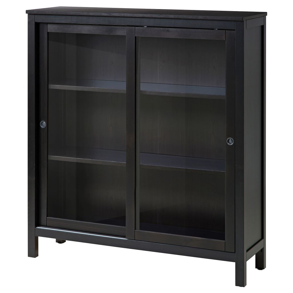 Шкаф-витрина ХЕМНЭС, черно-коричневый (120x130 см) - фото 1