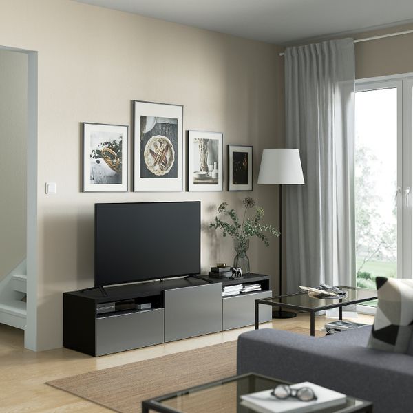 Тумба под ТВ с ящиками и дверцей, черно-коричневый/риксвикен под брашированное темное олово 180x42x39 см IKEA BESTÅ БЕСТО - фото 3