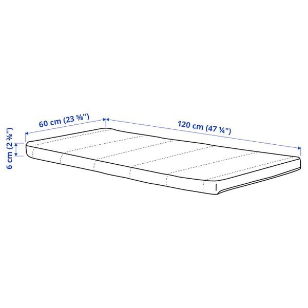 Матрас для детской кроватки 60x120x6 см IKEA PELLEPLUTT ПЕЛЛЕПЛУТТ 903.636.71 - схема-чертеж с размерами