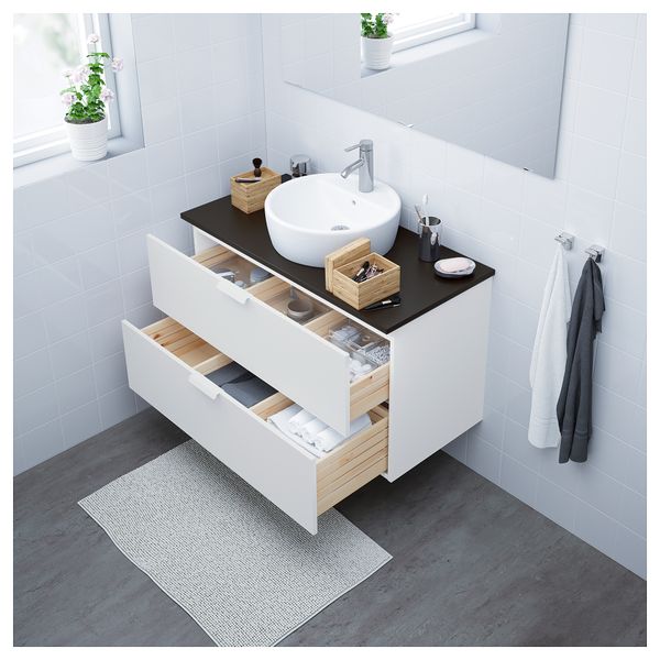 Шкаф под раковину/столешница 45/раковина ГОДМОРГОН/ТОЛКЕН / ТОРНВИКЕН, белый, антрацит (102x49x74 см) - схема-чертеж с размерами