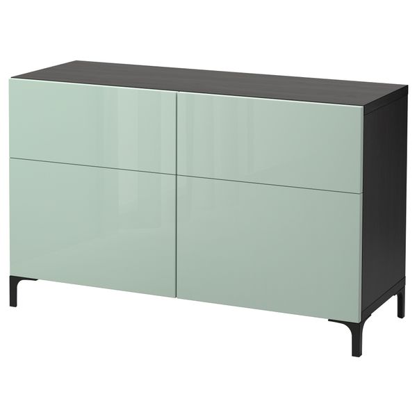 Комбинация для хранения с дверцами, ящиками БЕСТО, черно-коричневый, Сельсвикен глянцевый/серо-зеленый светлый (120x40x74 см) - фото 1