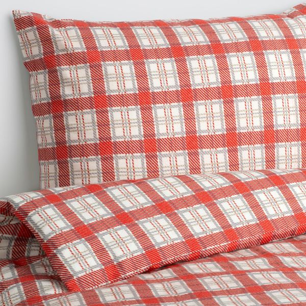 Пододеяльник и наволочка, белый красный/клетка 150x200/50x70 см IKEA SILESHÅR СИЛЕСХОР 005.313.96 - фото 5