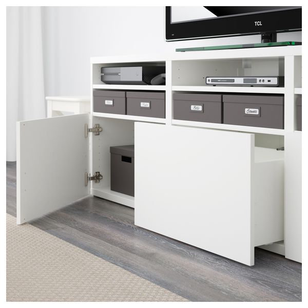 Шкаф для ТВ, комбинированный, стекляные дверцы БЕСТО, Лаппвикен, Синдвик белый прозрачное стекло (180x40x192 см) - фото 3
