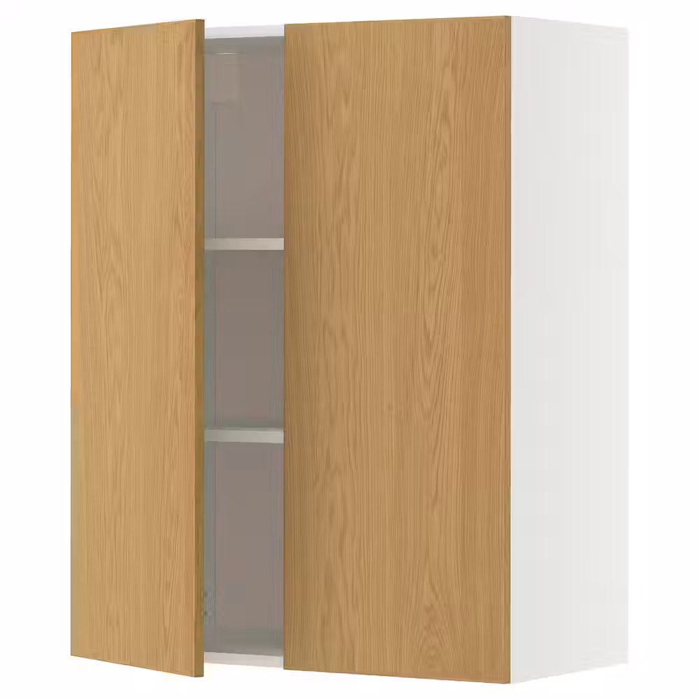 METOD Навесной шкаф с полками/2дверцы - белый/Sinarp дубовый шпон 80x100 см - фото 1