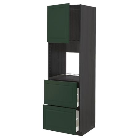 Высокий шкаф для духовки + дверца, 2 форнтальных, 2 высоких ящ, черный/Будбин темно-зеленый 60x60x200 см IKEA МЕТОД / МАКСИМЕРА