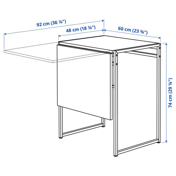 Стол с откидной полой, белый, 48, 92x60 см IKEA MUDDUS 101.600.74 - схема-чертеж с размерами