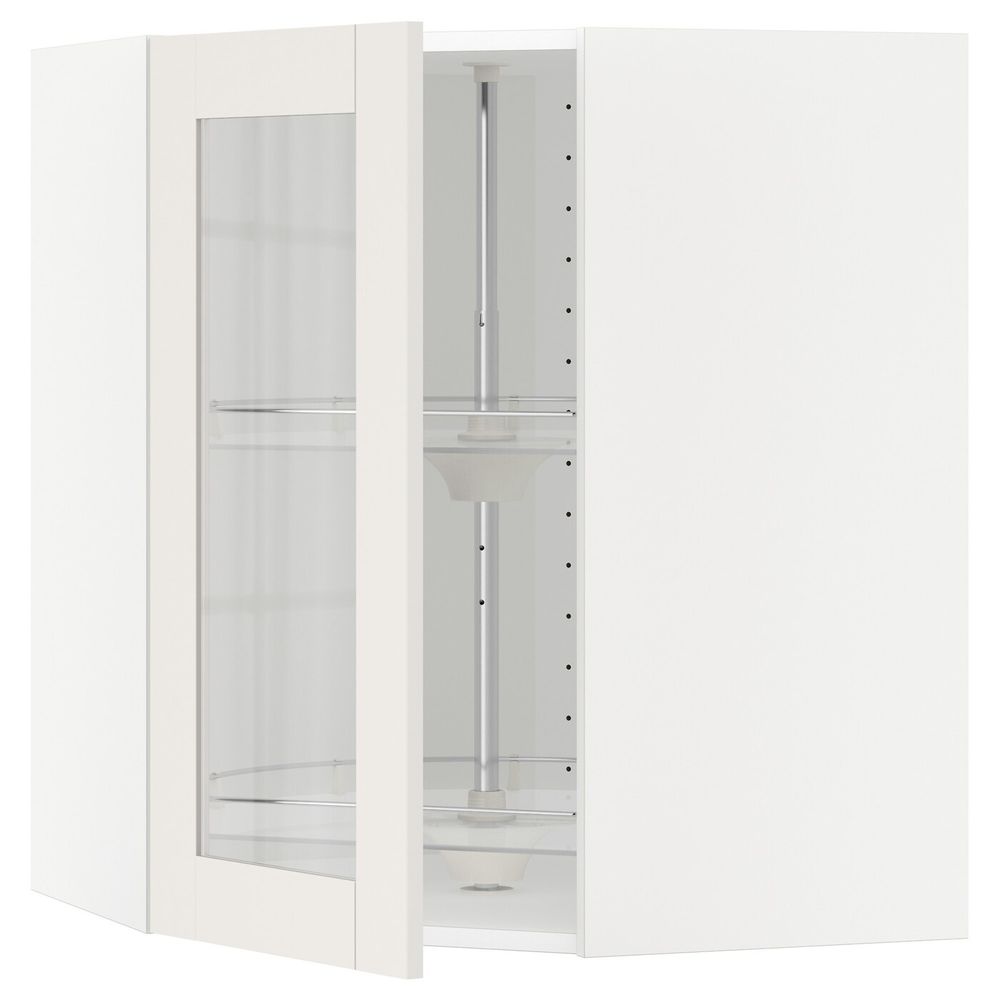 Угловой навесной шкаф с вращающейся секция, стеклянная дв, белый/Сэведаль белый 68x80 см IKEA METOD МЕТОД 292.231.75 - фото 1