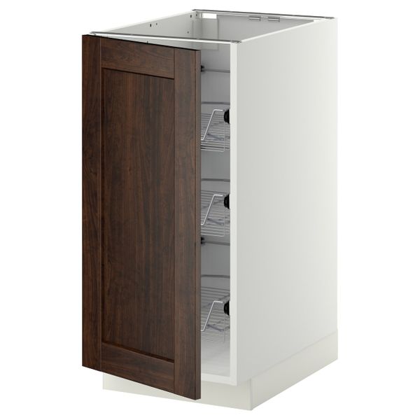 Напольный шкаф с проволочные ящиками, белый/Эдсерум коричневый 40x60 см IKEA METOD МЕТОД 492.268.18 - фото 1