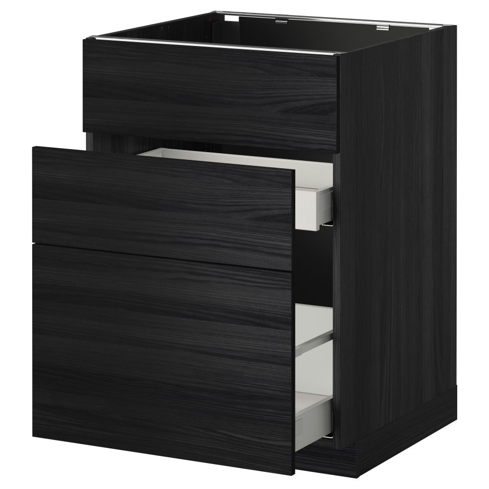 Напольный шкаф под мойку + 3 фронтальных панели, 2 ящика МЕТОД / МАКСИМЕРА, черный, Тингсрид черный - схема-чертеж с размерами