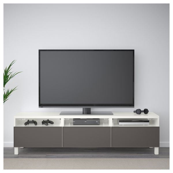 Тумба для ТВ с ящиками БЕСТО, белый, Грундсвикен темно-серый (180x40x48 см) - фото 2