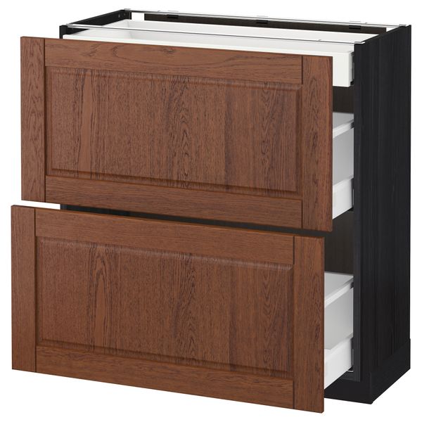 Напольный шкаф, 2 фасада, 3 ящика МЕТОД / МАКСИМЕРА, черный, Филипстад коричневый - схема-чертеж с размерами