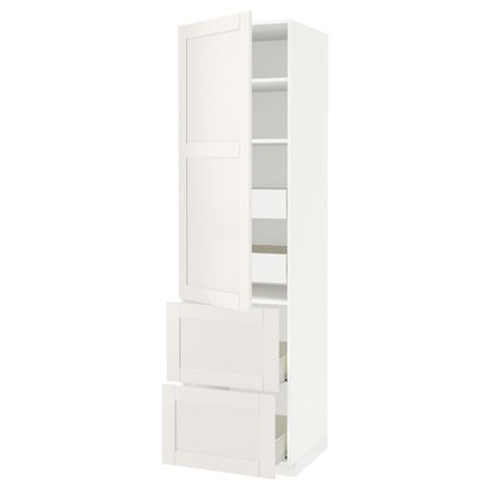 Высокий шкаф + полки, 4 ящика, 2 дверцы МЕТОД / ФОРВАРА, белый, Сэведаль белый