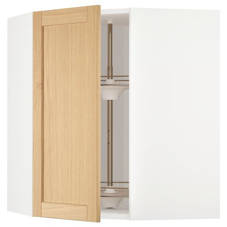 METOD Углов навесн шкаф с вращающ секцией - белый/Forsbacka дуб 68x80 см