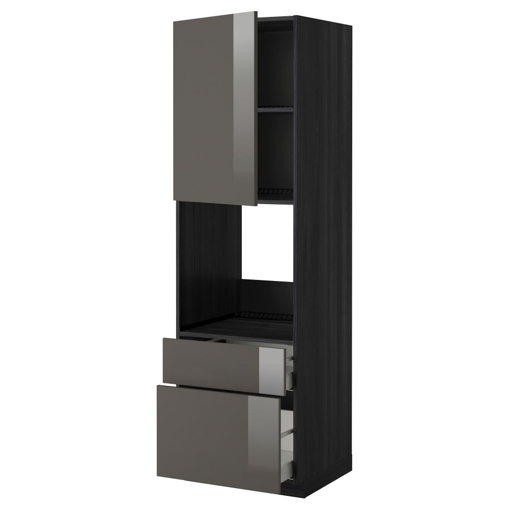 Высокий шкаф для духовки + дверь, 2 ящика МЕТОД / МАКСИМЕРА, черный, Рингульт серый - фото 1