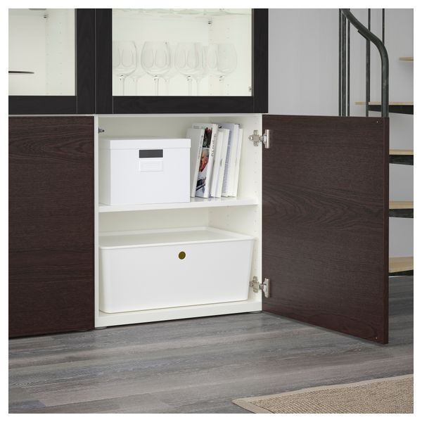 Комбинация для хранения со стеклянными дверцами БЕСТО, белый, Инвикен черно-коричневый прозрачное стекло (120x40x192 см) - схема-чертеж с размерами