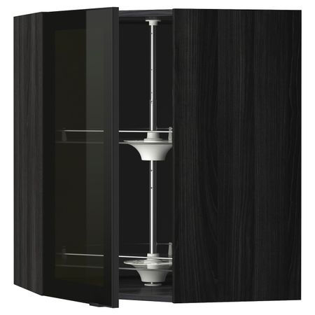 Угловой навесной шкаф с вращающейся секция, стеклянная дв, черный/Ютис дымчатое стекло 68x80 см IKEA МЕТОД 393.306.22