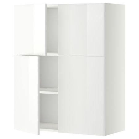 Навесной шкаф с полками, 4 дверцы МЕТОД, белый, Рингульт белый (80x100 см)