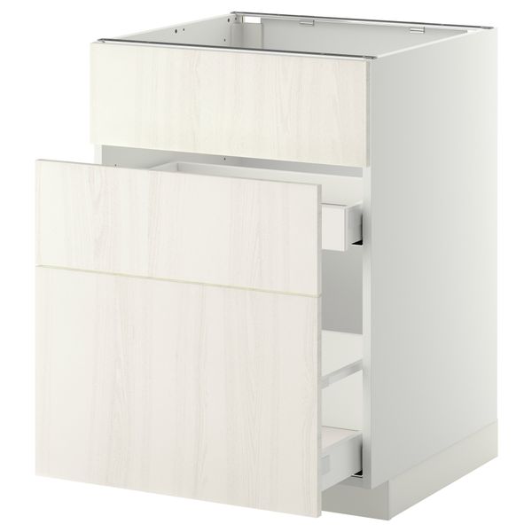 Напольный шкаф под мойку + 3 фронтальных панели, 2 ящика МЕТОД / МАКСИМЕРА, белый, Росдаль белый - схема-чертеж с размерами